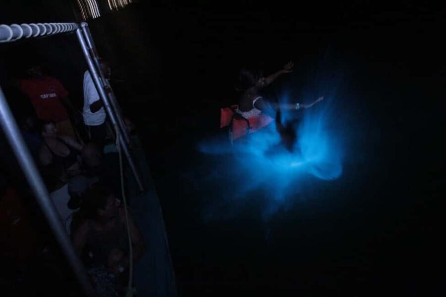 Montego Bay: Luminous Lagoon Evening Boat Tour - Boarding the lagoon boat at twilight