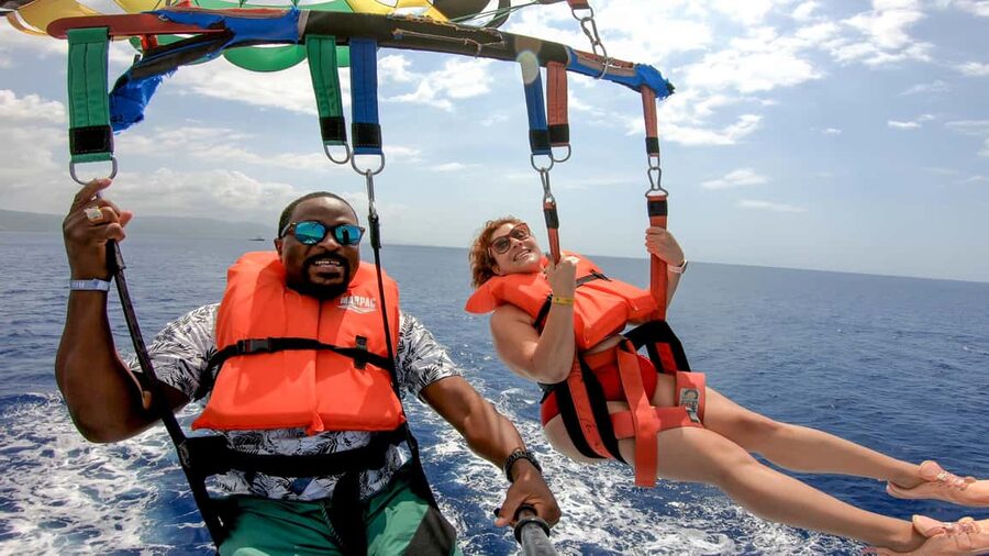 Montego Bay: Parasailing and Jet Ski Combo with Pickup - Preparing for the parasail flight